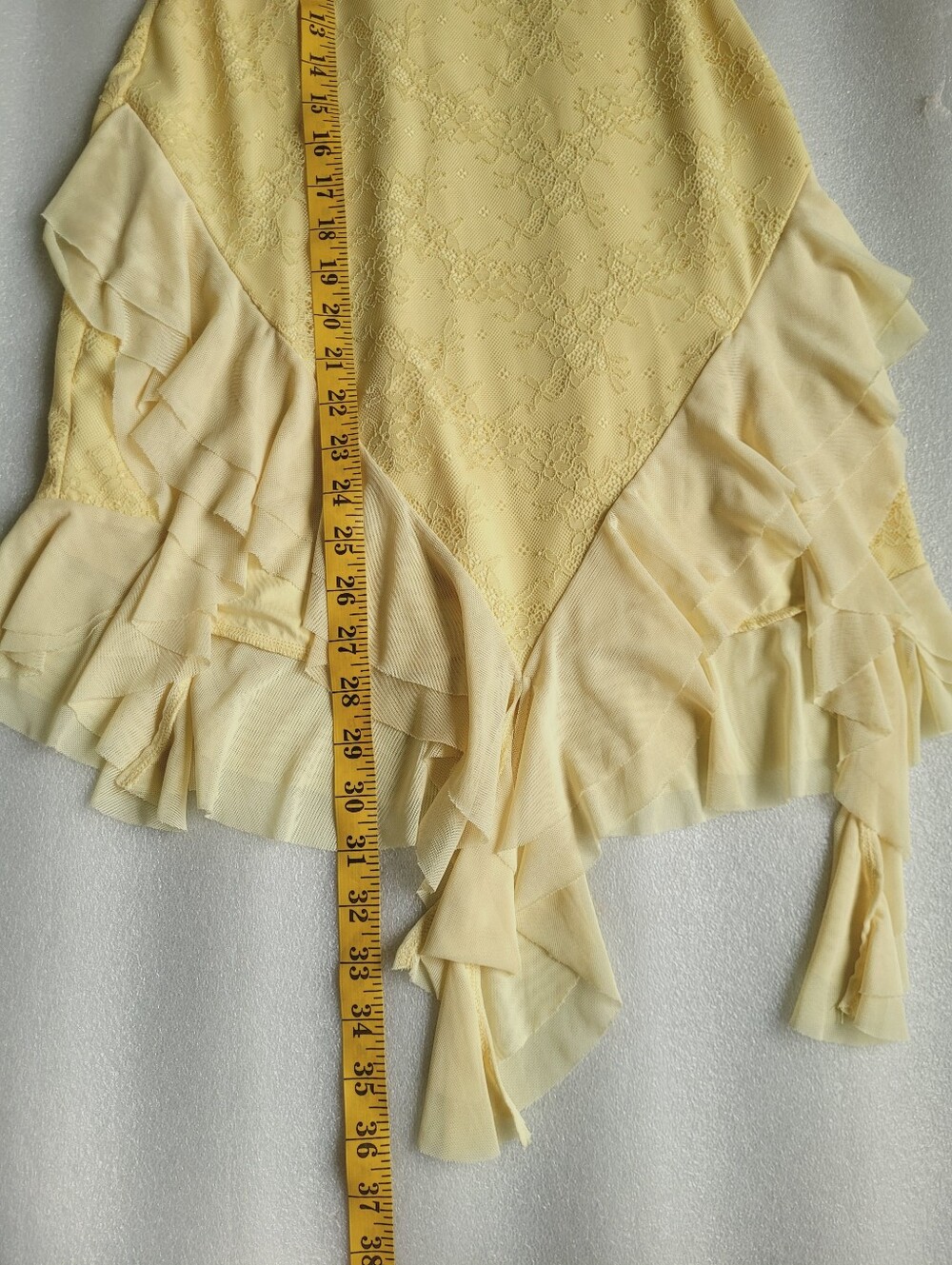 Tiger Mist Strapless Lace Dress Asymmetrical Ruffle Hem Pale Yellow - Picture 16 of 16